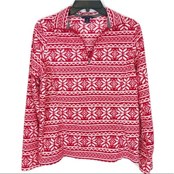 Land’s End fleece zip pullover red white . S - Picture 1 of 6